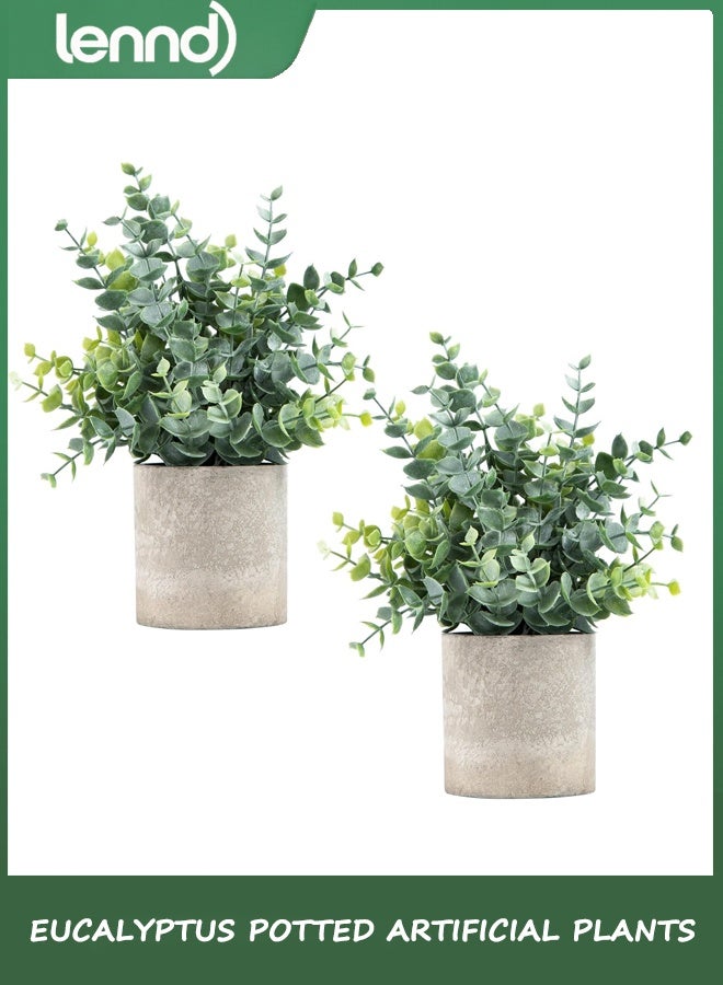 LENND 2 Pack Small Artificial Plants Eucalyptus Potted Artificial Plants for Shelf Desk Home Bathroom Farmhouse Room Coffee Table Decor  - Image 1
