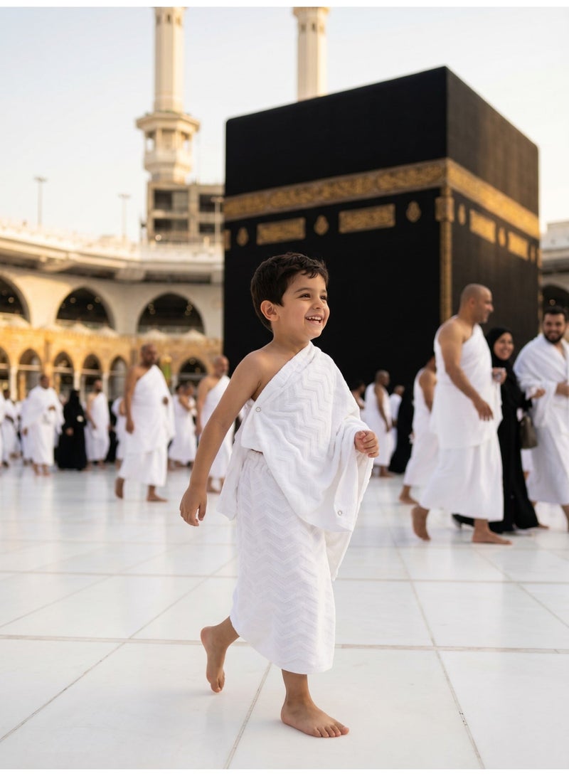 Al Barakah Boys' Umrah Ihram (6-11 years old) - Elasticated skirt with nano-technology. Comfortable and easy to wear. Ihram for boys. Boys' Ihram, elastic, Ihrams for boys, Umrah Ihrams, Hajj, Tawaf Makkah, Ihram clothing, Hajj and Umrah Ihram, nano-fabric overalls, towel for Hajj and Umrah, Ihram for children, children's Ihram - Image 2