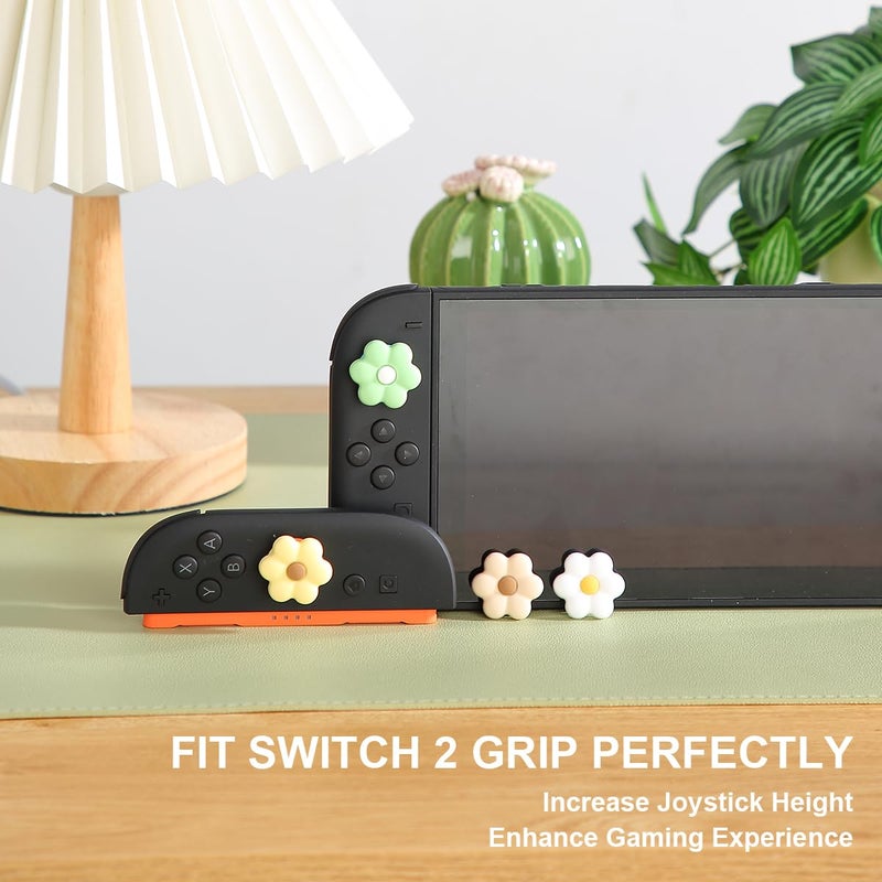 CasosexploreLab Thumb Grips for Nintendo Switch 2, Cozy Daisy Joystick Caps, Soft Silicone Thumb Stick Cover for Switch 2 Joycon Controller, 4 Pack White Sage Green Floral Accessories for Analog - Image 4