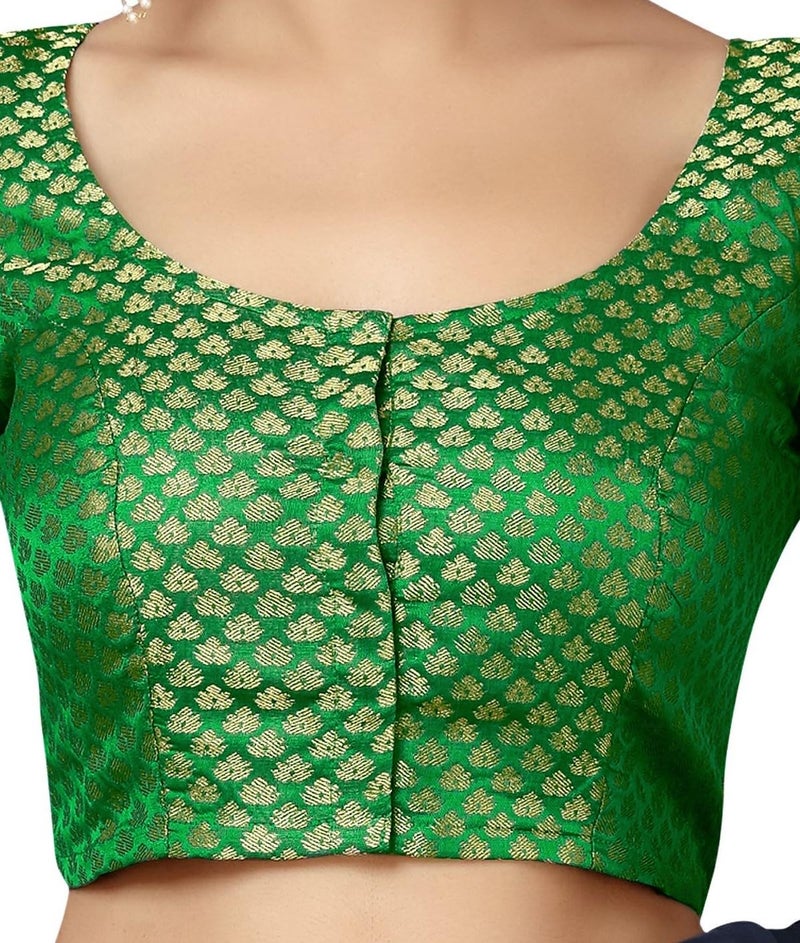 Studio Shringaar Women's Readymade Brocade Saree Blouse with Elbow Length Sleeves (2157-Green, 34) - Image 5
