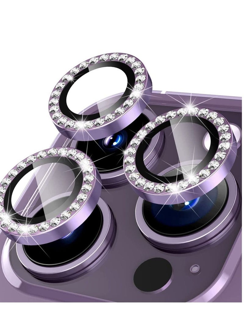 iPhone 14 Pro 6.1 inch /14 Pro Max 6.7 inch Camera Lens Protector, Set with Diamonds Bling Camera Cover Tempered Glass for iPhone 14 Pro Max /14 Pro [Perfectly Fit] - Diamond Purple - Image 1