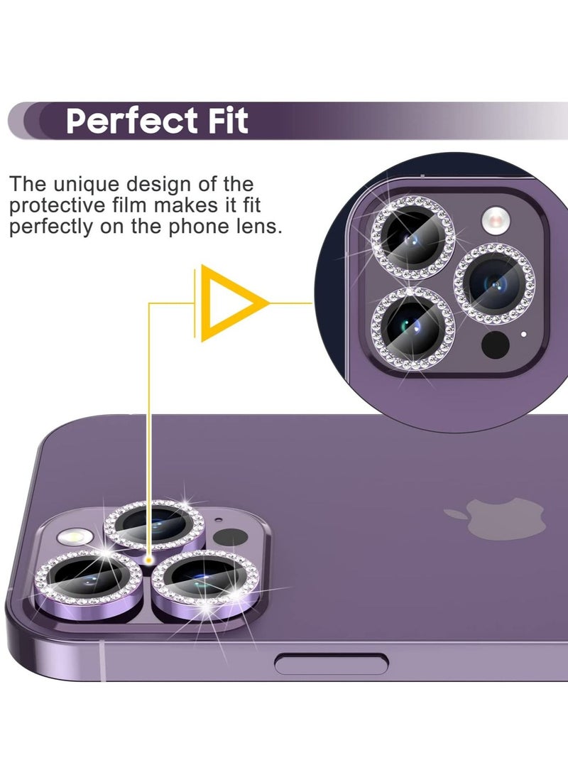 iPhone 14 Pro 6.1 inch /14 Pro Max 6.7 inch Camera Lens Protector, Set with Diamonds Bling Camera Cover Tempered Glass for iPhone 14 Pro Max /14 Pro [Perfectly Fit] - Diamond Purple - Image 5