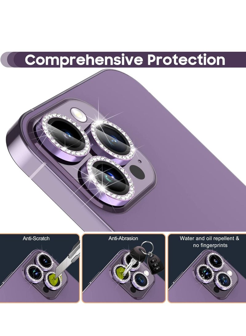 iPhone 14 Pro 6.1 inch /14 Pro Max 6.7 inch Camera Lens Protector, Set with Diamonds Bling Camera Cover Tempered Glass for iPhone 14 Pro Max /14 Pro [Perfectly Fit] - Diamond Purple - Image 4