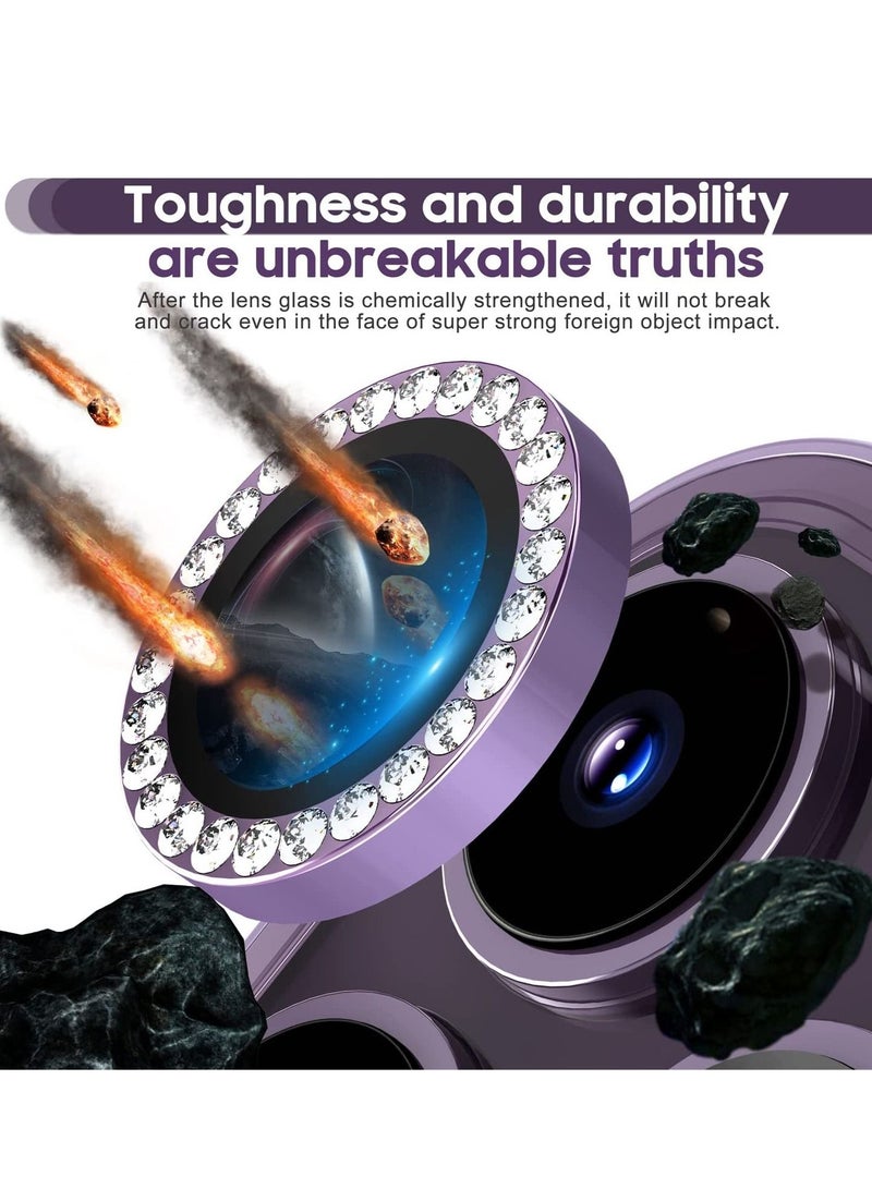 iPhone 14 Pro 6.1 inch /14 Pro Max 6.7 inch Camera Lens Protector, Set with Diamonds Bling Camera Cover Tempered Glass for iPhone 14 Pro Max /14 Pro [Perfectly Fit] - Diamond Purple - Image 3