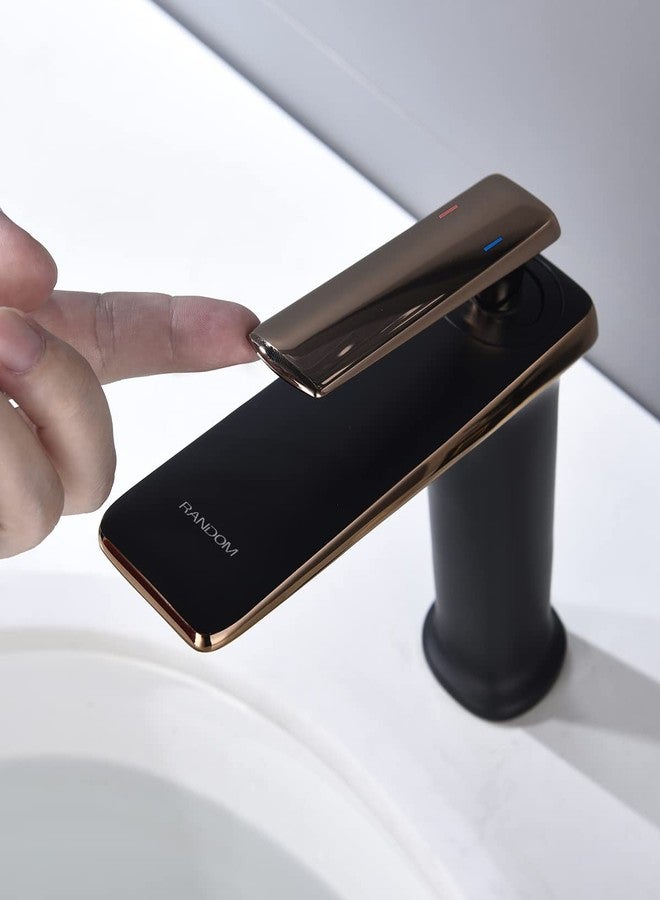 RANDOM Single Hole Bathroom Sink Faucet Rose Gold and Matte Black Mixed Finish Bathroom Faucet Single Handle Brass Basin Mixer Tap Deck Mount,cUPC Certified Water Supply Hot and Cold Hose.68008MB-RG - Image 5