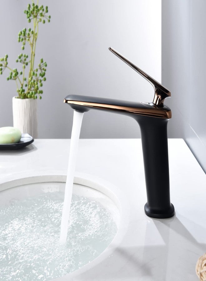 RANDOM Single Hole Bathroom Sink Faucet Rose Gold and Matte Black Mixed Finish Bathroom Faucet Single Handle Brass Basin Mixer Tap Deck Mount,cUPC Certified Water Supply Hot and Cold Hose.68008MB-RG - Image 4
