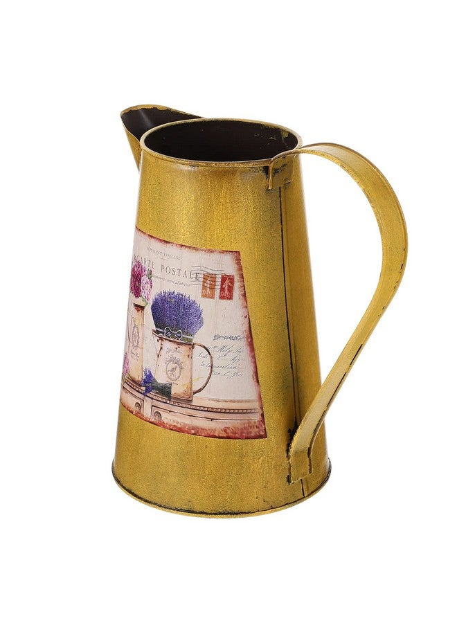 Cabilock Primitive Jug Vase French Country Style Metal Jug Pitcher Rustic Flower Vase Can Plant Pot Jug Watering Can Decorative Flower Bucket For Home Garden Decor Yellow Farmhouse Pitcher Vase - Image 4
