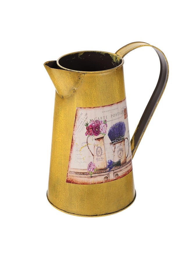 Cabilock Primitive Jug Vase French Country Style Metal Jug Pitcher Rustic Flower Vase Can Plant Pot Jug Watering Can Decorative Flower Bucket For Home Garden Decor Yellow Farmhouse Pitcher Vase - Image 1