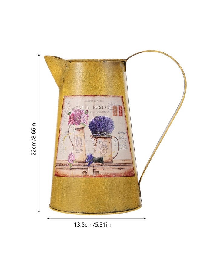 Cabilock Primitive Jug Vase French Country Style Metal Jug Pitcher Rustic Flower Vase Can Plant Pot Jug Watering Can Decorative Flower Bucket For Home Garden Decor Yellow Farmhouse Pitcher Vase - Image 3