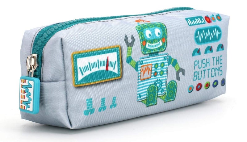 QIPS Rectangular Shaped Zip Closure Printed Pencil Bag (Robot) - Image 1