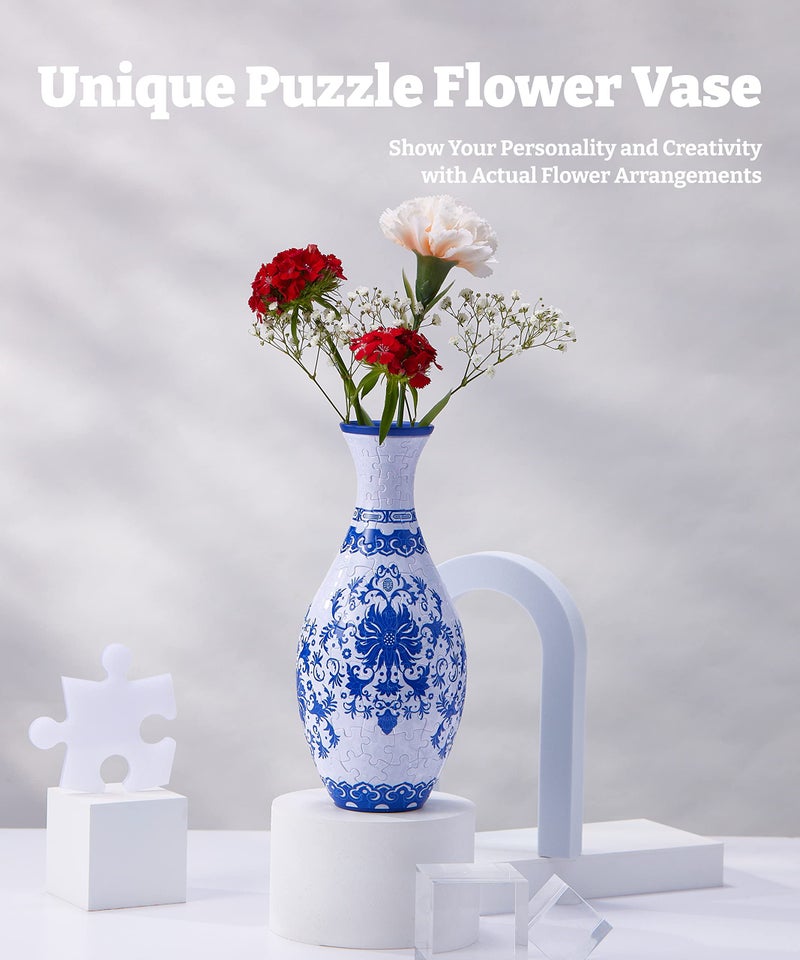 Pintoo 3D Puzzle for Adults 160 Piece Flower Vase - Indigo Age - Free Detachable Water Cup Included Plastic Curved Puzzle Pieces No Glue Required [S1032], Classic - Image 2