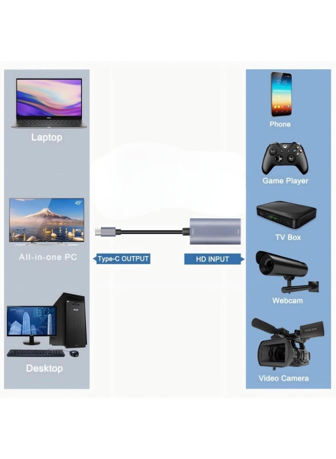 USB 3.0 HDMI to USB-C Video & Audio Capture Card – 4K Input, Full HD 1080p 60fps Recording – Ideal for Game Streaming, Video Capture, and Live Broadcasting – Compatible with Windows and Mac OS - Image 4