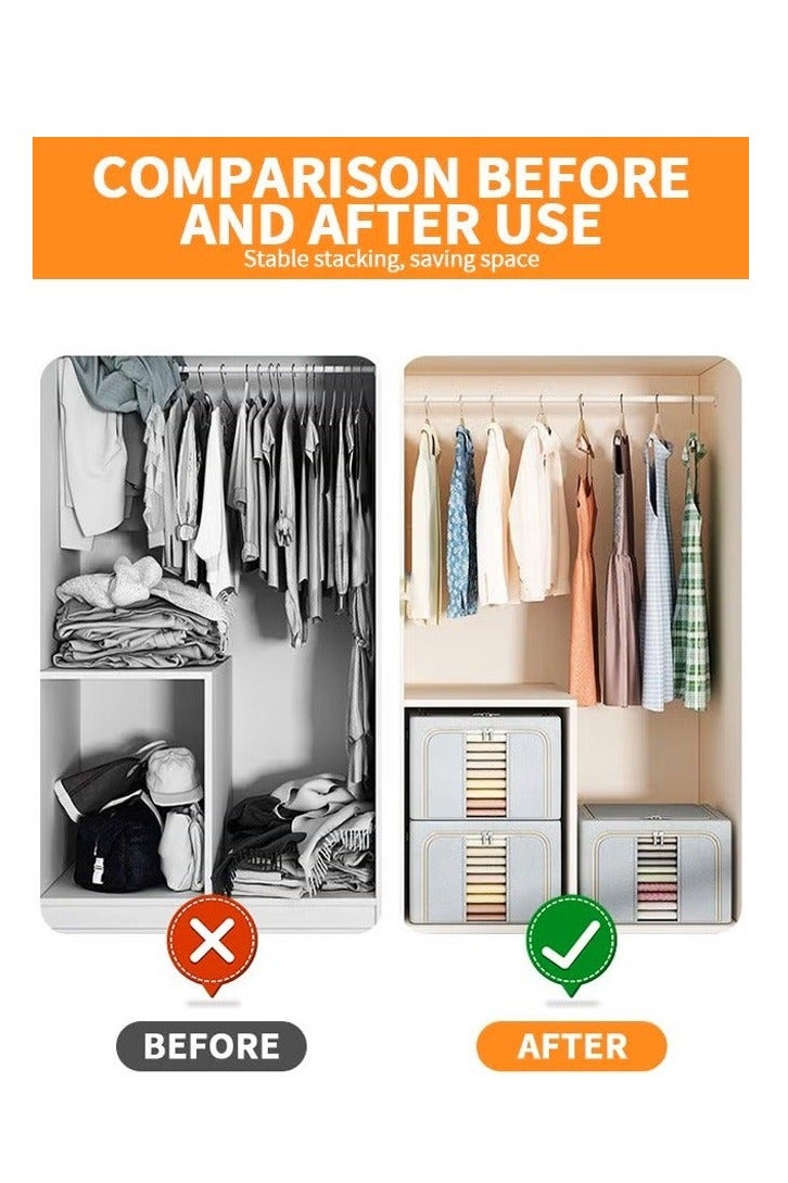 2 حزمة الملابس تخزين مربع، الملابس القابلة للطي منظم مع سحاب ومقبض، الملابس حاويات تخزين للمراحة، الملابس، البطانيات (رمادي) - Image 2