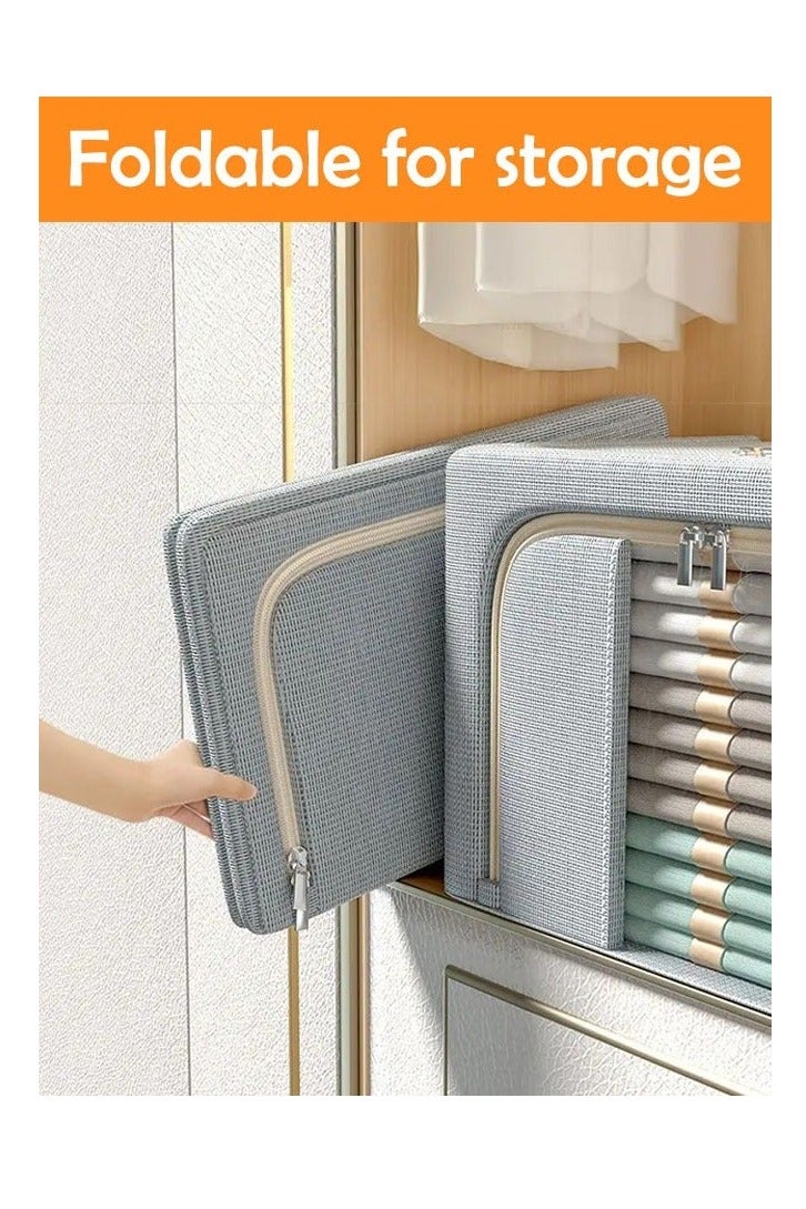 2 حزمة الملابس تخزين مربع، الملابس القابلة للطي منظم مع سحاب ومقبض، الملابس حاويات تخزين للمراحة، الملابس، البطانيات (رمادي) - Image 3
