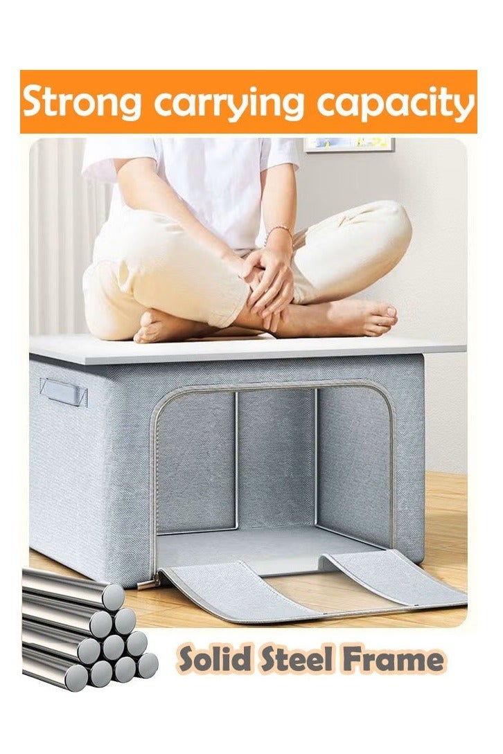 2 حزمة الملابس تخزين مربع، الملابس القابلة للطي منظم مع سحاب ومقبض، الملابس حاويات تخزين للمراحة، الملابس، البطانيات (رمادي) - Image 5