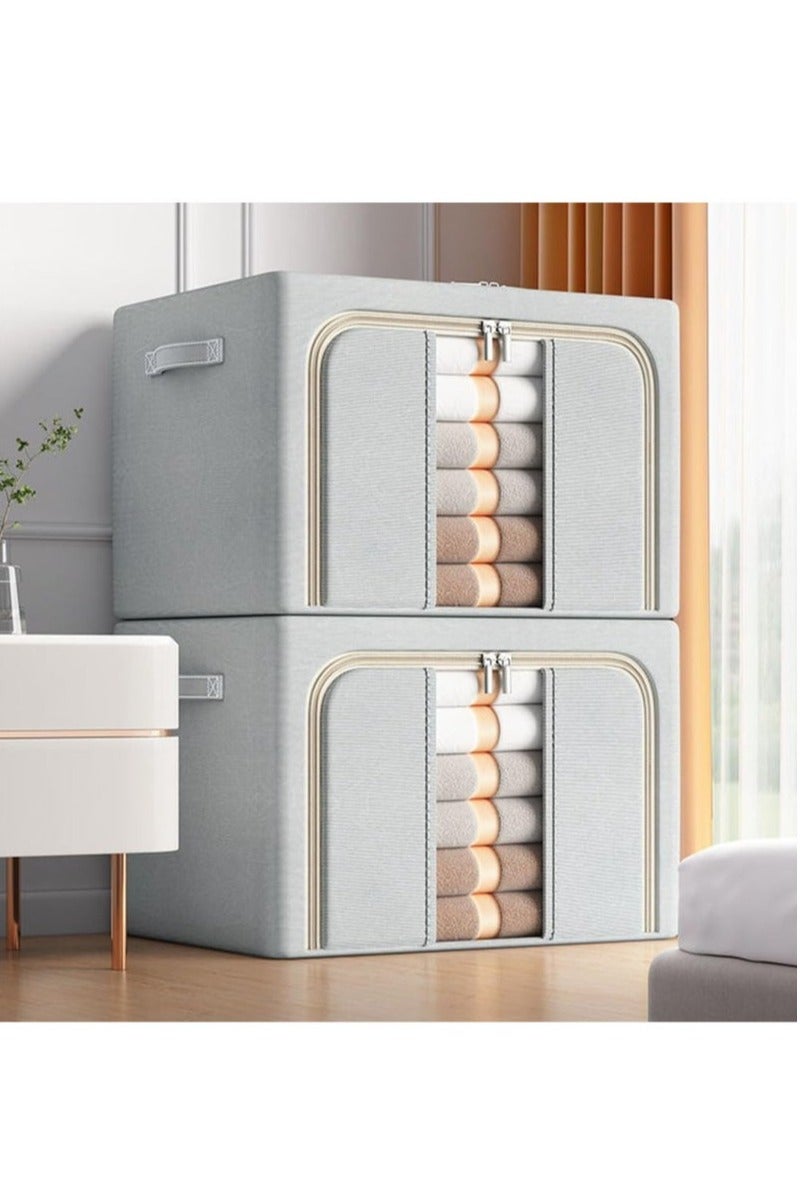 2 حزمة الملابس تخزين مربع، الملابس القابلة للطي منظم مع سحاب ومقبض، الملابس حاويات تخزين للمراحة، الملابس، البطانيات (رمادي) - Image 1