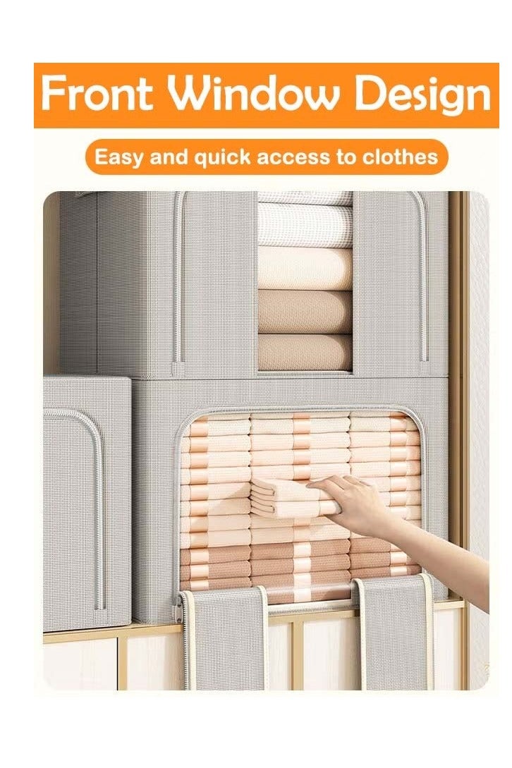 2 حزمة الملابس تخزين مربع، الملابس القابلة للطي منظم مع سحاب ومقبض، الملابس حاويات تخزين للمراحة، الملابس، البطانيات (رمادي) - Image 4