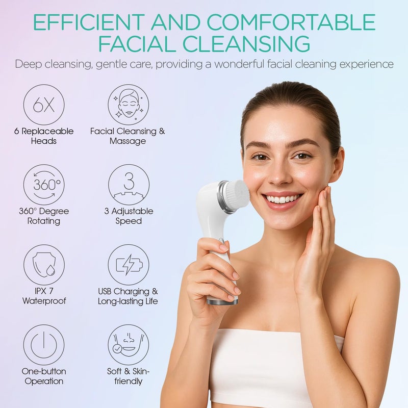 VOYOR Facial Cleansing Brush Electric for Deep Skin Cleansing Face Scrubber Rechargeable for Exfoliating and Removing Blackhead Spin Face Brush for Massaging, Remove Makeup Facial Brush FB101 - Image 2