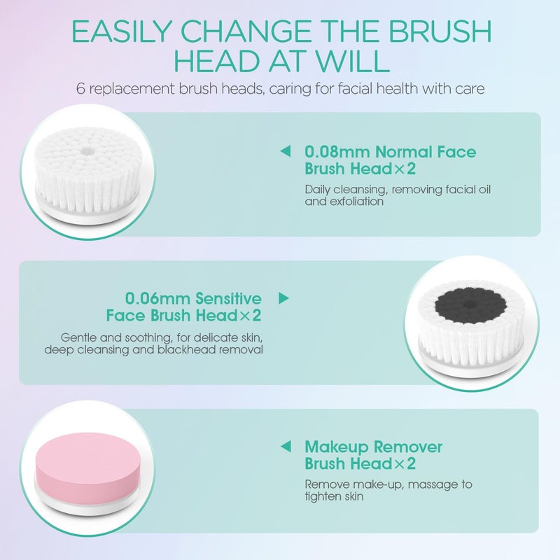 VOYOR Facial Cleansing Brush Electric for Deep Skin Cleansing Face Scrubber Rechargeable for Exfoliating and Removing Blackhead Spin Face Brush for Massaging, Remove Makeup Facial Brush FB101 - Image 4