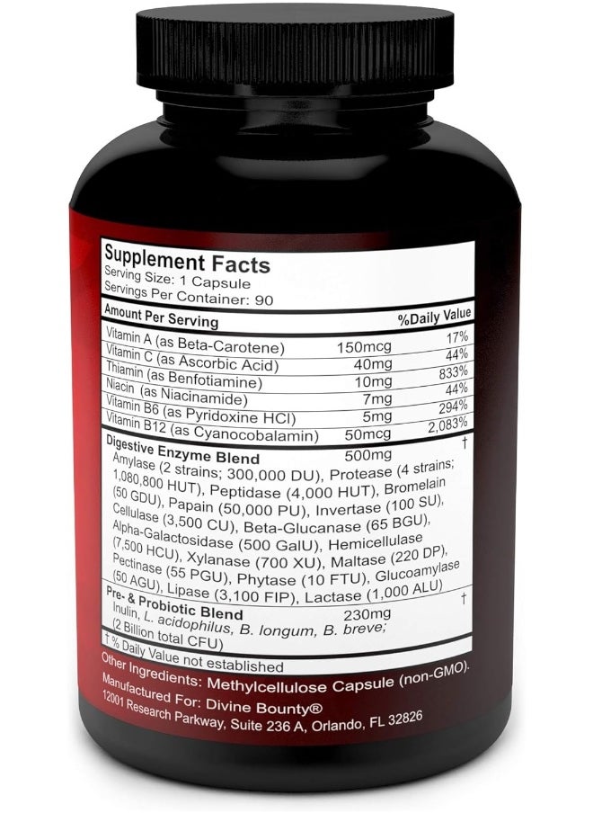 Divine Bounty - Digestive Enzymes with Probiotics & Prebiotics - Digestive Enzyme Supplements w Lipase, Amylase, Bromelain For Digestion, Bloating, Gas, and IBS For Men and Women - 90 Vegetarian Capsules - Image 1
