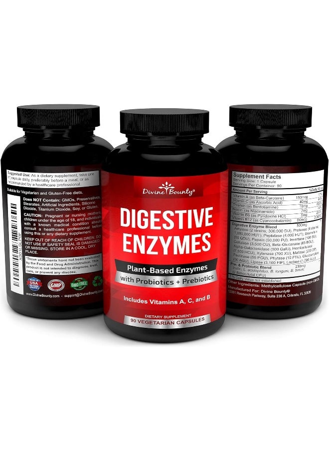 Divine Bounty - Digestive Enzymes with Probiotics & Prebiotics - Digestive Enzyme Supplements w Lipase, Amylase, Bromelain For Digestion, Bloating, Gas, and IBS For Men and Women - 90 Vegetarian Capsules - Image 1