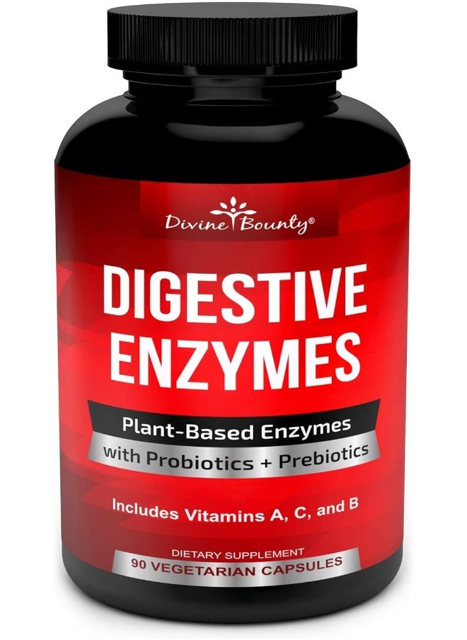 Divine Bounty - Digestive Enzymes with Probiotics & Prebiotics - Digestive Enzyme Supplements w Lipase, Amylase, Bromelain For Digestion, Bloating, Gas, and IBS For Men and Women - 90 Vegetarian Capsules - Image 1