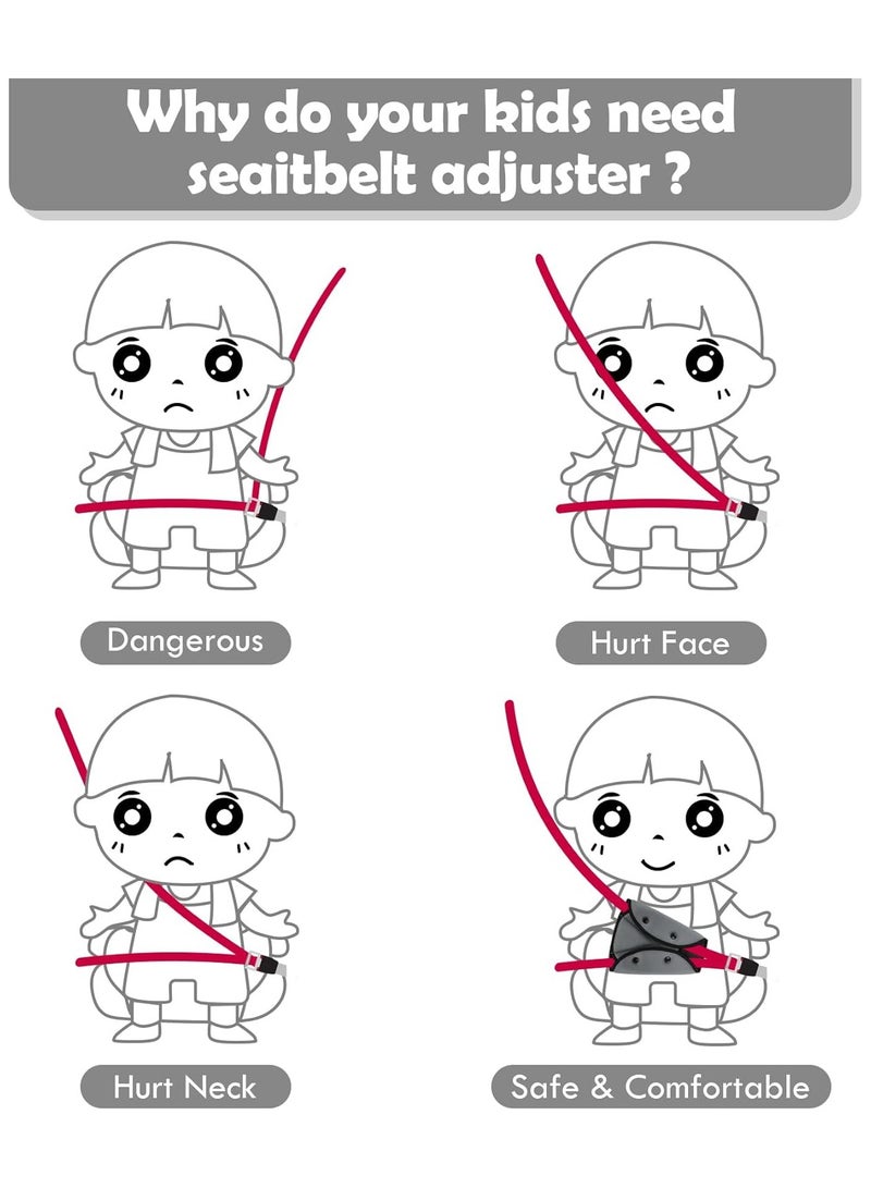 أداة ضبط حزام الأمان للأطفال والكبار، 2 عبوة أداة ضبط حزام الأمان للأطفال، مشابك حزام الأمان، أداة ضبط حزام الكتف والرقبة التلقائي، حزام أمان مثلث مثلث حزام الأمان لمقعد السيارة حزام الأمان (رمادي) - Image 3