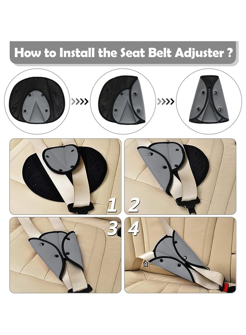 أداة ضبط حزام الأمان للأطفال والكبار، 2 عبوة أداة ضبط حزام الأمان للأطفال، مشابك حزام الأمان، أداة ضبط حزام الكتف والرقبة التلقائي، حزام أمان مثلث مثلث حزام الأمان لمقعد السيارة حزام الأمان (رمادي) - Image 4