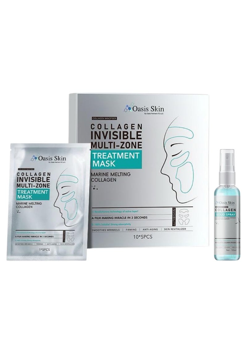 Oasis Skin 10 Pcs Dissolving Marine Collagen Face Masks with Activation Serum | 90% Absorption, Deep Hydration & Anti-Aging Treatment - Image 1