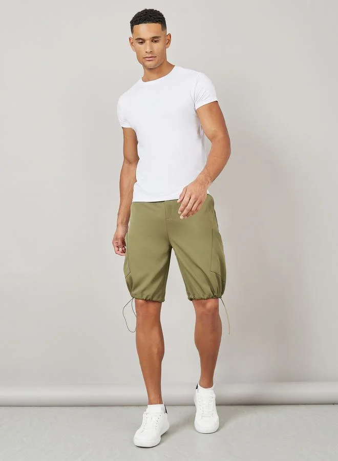 Styli Oversized Parachute Woven Drawcord Hem Shorts with Pocket Detail