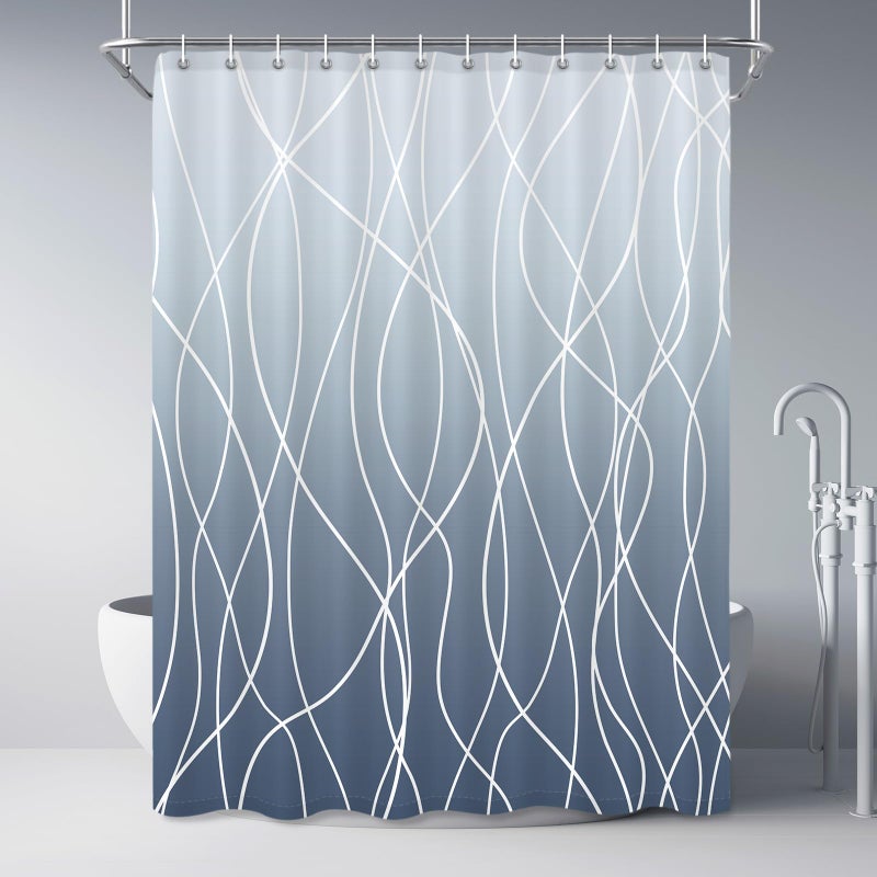 Punkray Ombre Blue Shower Curtain for Bathroom with Hooks White Shower Curtain Set Stripe Bath Curtains Decorative Shower Curtains Water Repellent Washable  72x84 - Image 1