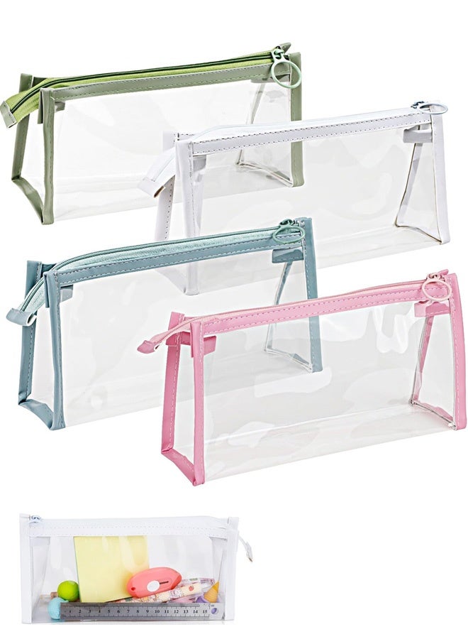 4 PCS Pencil Cases Pen Pouch Clear Transparent Marker Pouch with Zipper, Exam Pencil Storage Bag Travel Cosmetic Makeup Bag, Stationery Toiletries Organizer for Students Adults Teen - Image 1