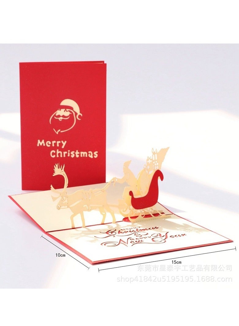 3D three-dimensional  deer car red greeting card creative gift
