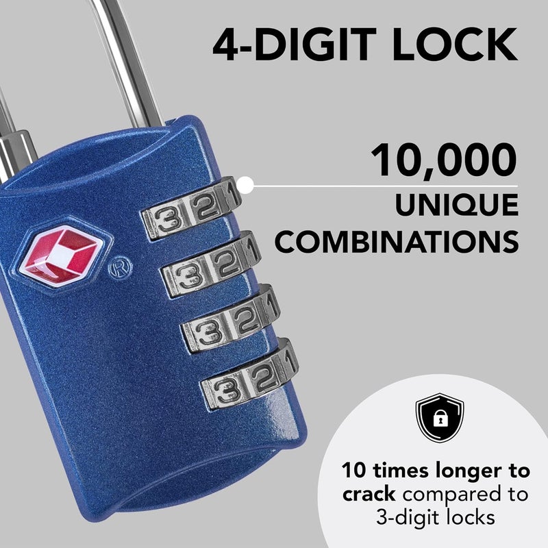 desired tools TSA Luggage Locks (2 Pack) - 4 Digit Combination Steel Padlocks - Approved Travel Lock for Suitcases & Baggage - Blue - Image 3