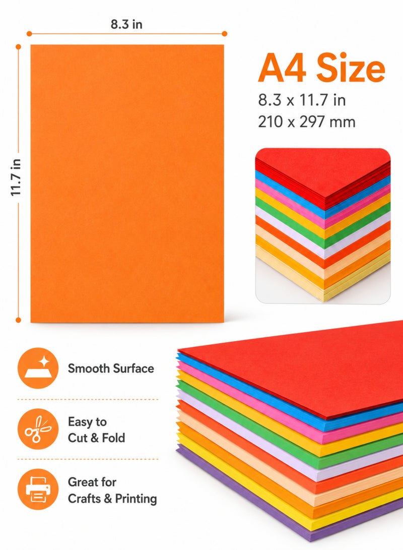 MOMENT A4 Colored Paper 80 GSM, 250 Sheets, 10 Assorted Colors, Multicolor Craft & Printer Paper for School, Arts, DIY & Home Decoration - Image 3