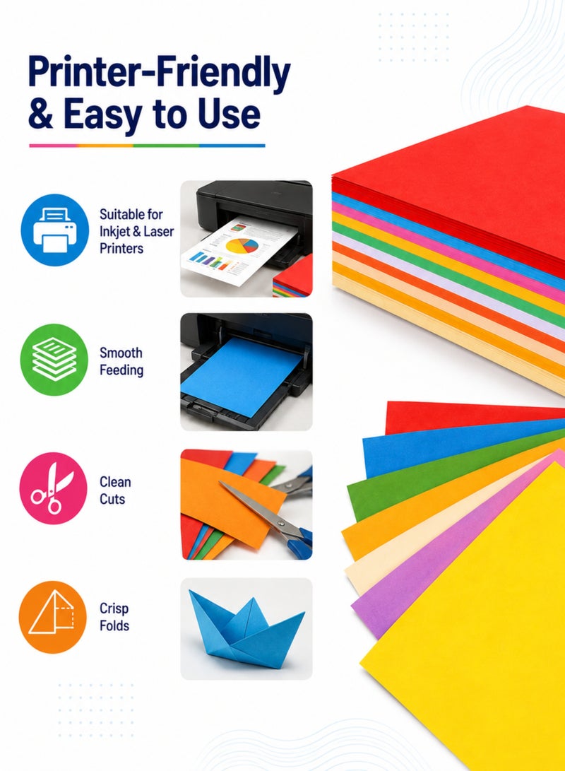 MOMENT A4 Colored Paper 80 GSM, 250 Sheets, 10 Assorted Colors, Multicolor Craft & Printer Paper for School, Arts, DIY & Home Decoration - Image 4