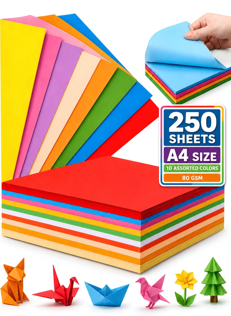 MOMENT A4 Colored Paper 80 GSM, 250 Sheets, 10 Assorted Colors, Multicolor Craft & Printer Paper for School, Arts, DIY & Home Decoration - Image 1
