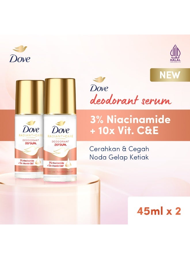 Dove Radiant + Care Deodorant Serum Roll-On Dark Marks Reducer 45 ML 2 Pcs - Image 1