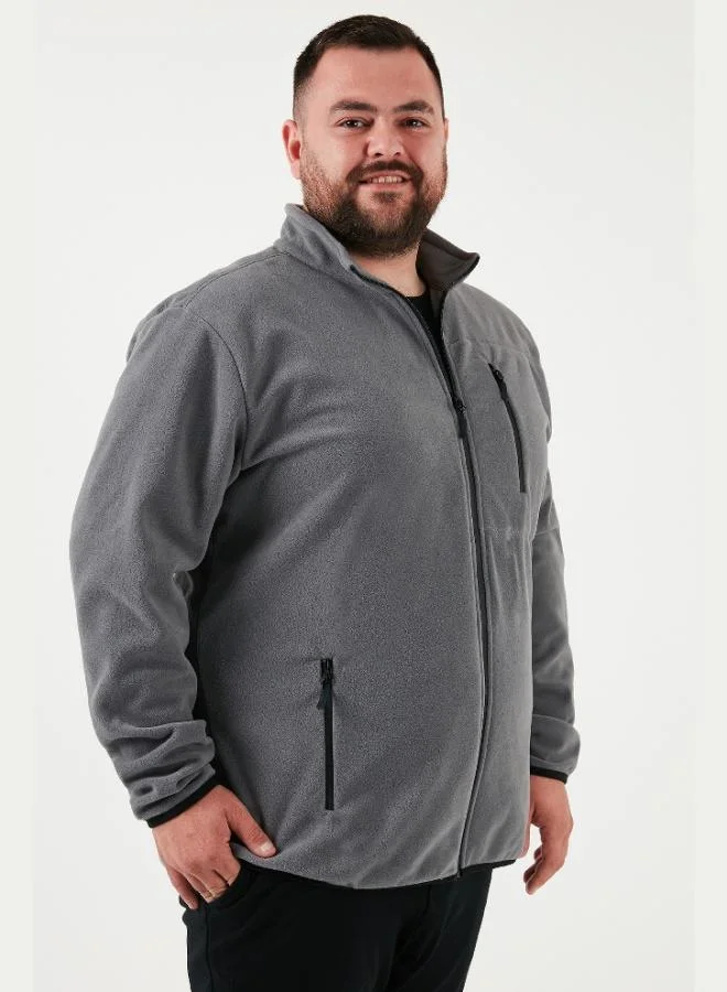 Buratti Regular Fit Stand Collar Zip-Up Plus Size Fleece Cardigan Men's CARDIGAN 5906028B