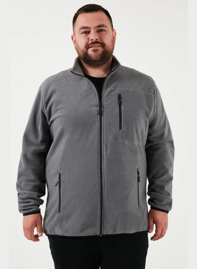 Buratti  Buratti Regular Fit Stand Collar Zip-Up Plus Size Fleece Cardigan Men's CARDIGAN 5906028B for Men | Best Price UAE