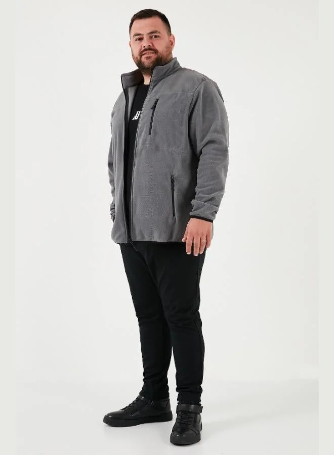 Buratti  Buratti Regular Fit Stand Collar Zip-Up Plus Size Fleece Cardigan Men's CARDIGAN 5906028B for Men | Best Price UAE