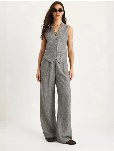 Bianco Lucci LUCCI V-neck Vest and Wide Leg Pants Two-Piece Coord Set