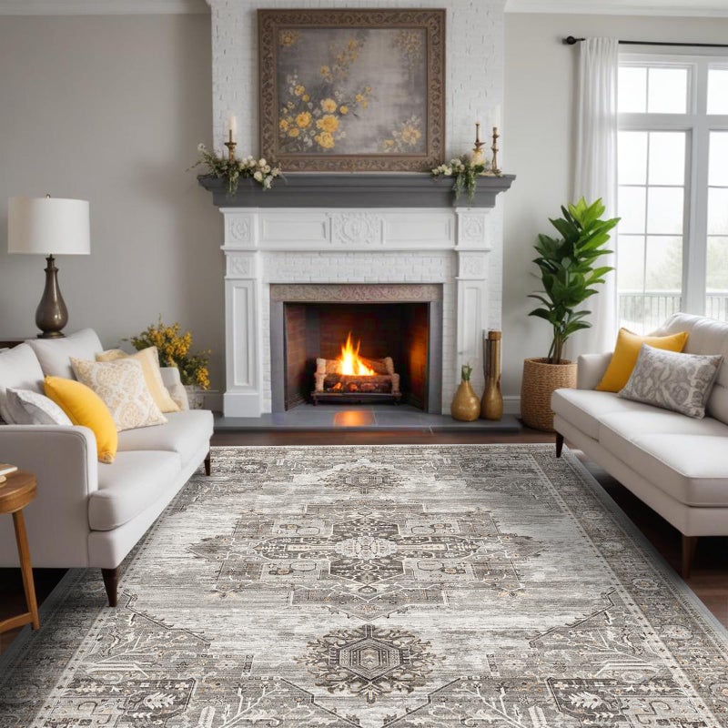 RUUGME Washable 8x10 Area Rugs - Large Rugs for Living Room Stain Resistant Carpet Vintage Rugs for Bedroom with Non Slip Backing Home Decor Floor Decoration Mat (8x10 Grey) - Image 1
