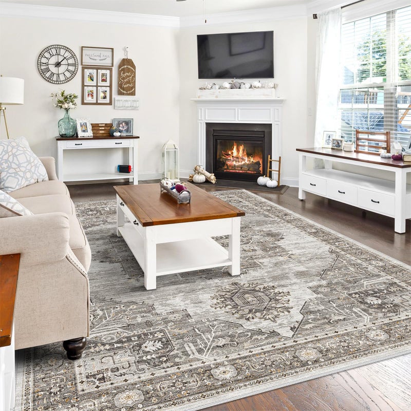 RUUGME Washable 8x10 Area Rugs - Large Rugs for Living Room Stain Resistant Carpet Vintage Rugs for Bedroom with Non Slip Backing Home Decor Floor Decoration Mat (8x10 Grey) - Image 2