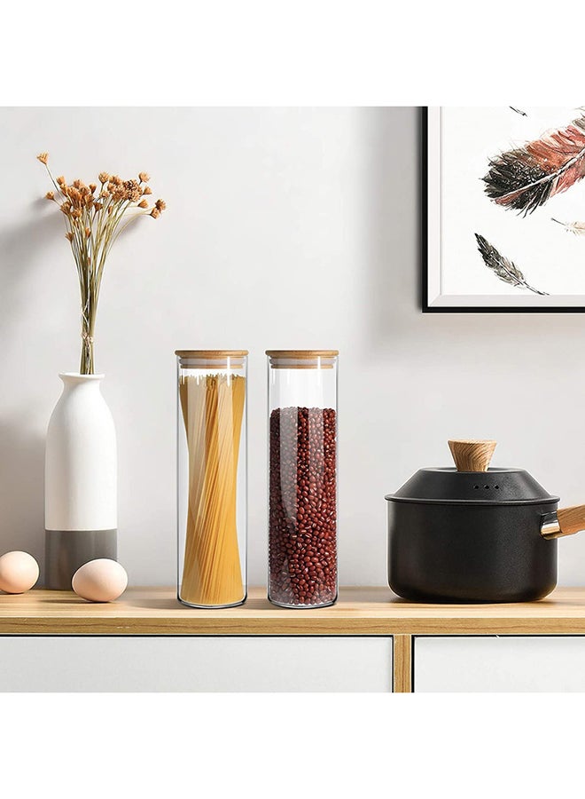 AKDC Set Of 3 Round Glass Jar With Bamboo Lid 2000Ml, Kitchen Food Storage Containers Airtight Lids Cereals Canisters Jars For Pasta Spaghetti Tea Coffee Beans Candy Cookies Snacks - Image 3