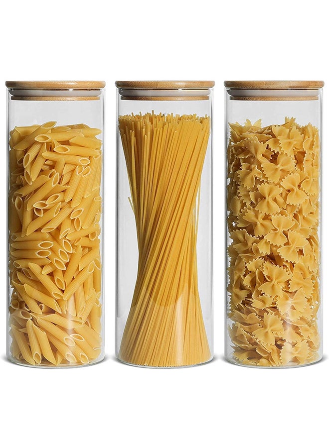 AKDC Set Of 3 Round Glass Jar With Bamboo Lid 2000Ml, Kitchen Food Storage Containers Airtight Lids Cereals Canisters Jars For Pasta Spaghetti Tea Coffee Beans Candy Cookies Snacks - Image 1
