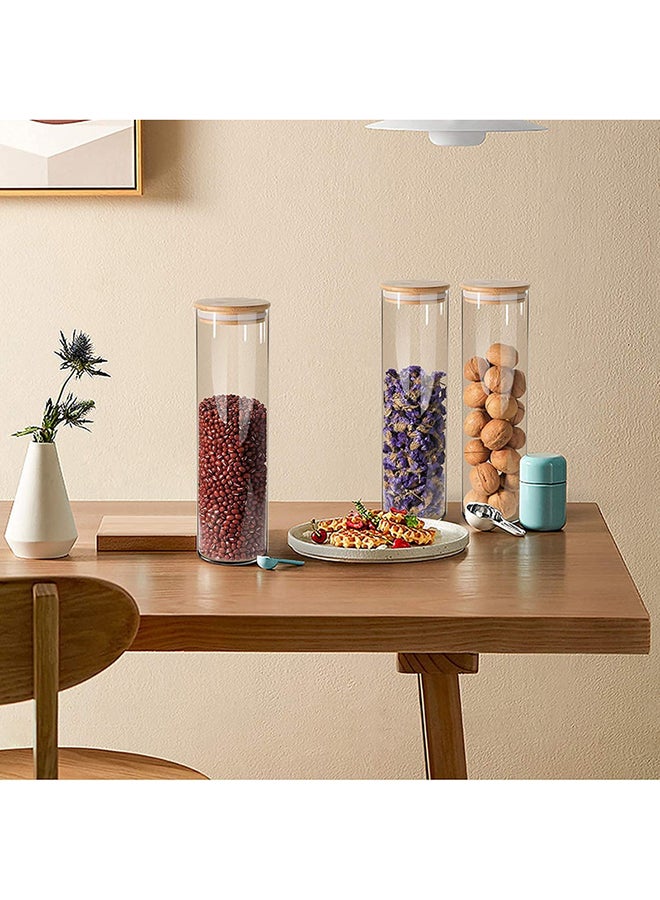 AKDC Set Of 3 Round Glass Jar With Bamboo Lid 2000Ml, Kitchen Food Storage Containers Airtight Lids Cereals Canisters Jars For Pasta Spaghetti Tea Coffee Beans Candy Cookies Snacks - Image 4