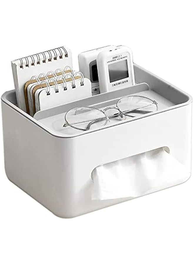 Rectangular Tissue Box Cover Holder with Storage Napkin Tissue Box Holder with Stationery Remote Control Box Decorative Tissue Pen Remote Organizer for Home/Office/Car/Restaurant Grey  - Image 1
