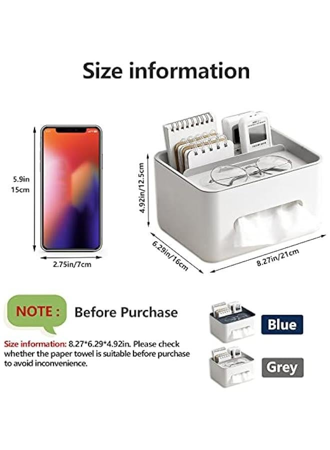 Rectangular Tissue Box Cover Holder with Storage Napkin Tissue Box Holder with Stationery Remote Control Box Decorative Tissue Pen Remote Organizer for Home/Office/Car/Restaurant Grey  - Image 3