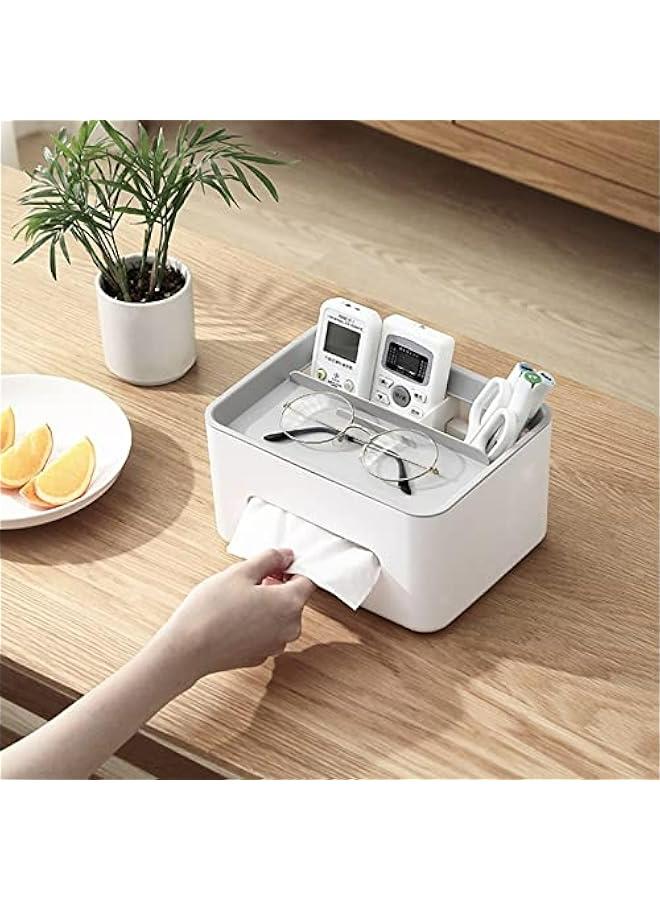 Rectangular Tissue Box Cover Holder with Storage Napkin Tissue Box Holder with Stationery Remote Control Box Decorative Tissue Pen Remote Organizer for Home/Office/Car/Restaurant Grey  - Image 5